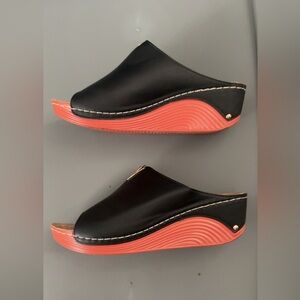 Black and Red Women's Slip-On Wedge Sandals